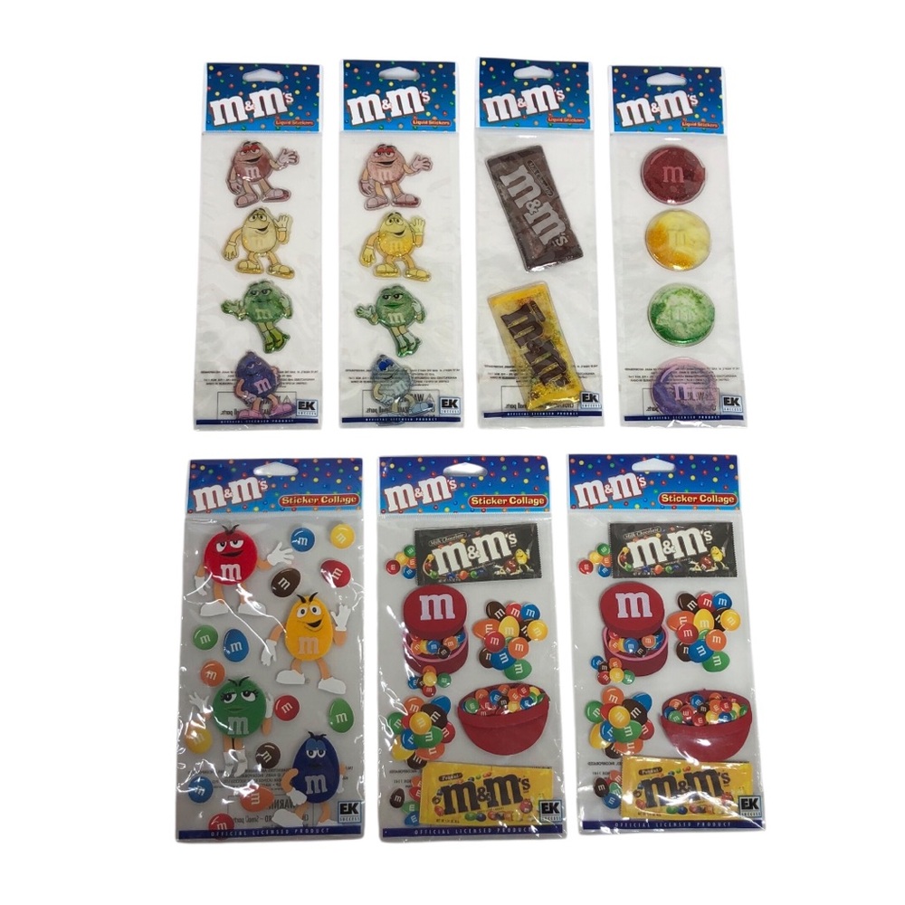 m&m’s Vintage 2003 Sealed Colorful Liquid Stickers & Sticker Collage 7 Packages
